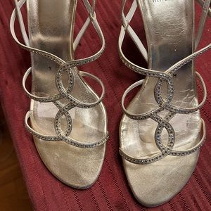 Stuart Weitzman gold sandals straps with embellished rhinestone. Size 9M